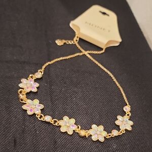 Monet Gold Floral Necklace with Iridescent Stones